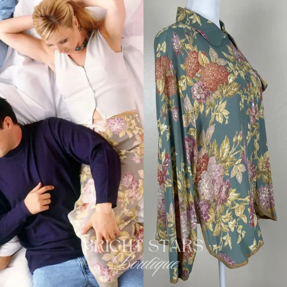 Rare Floral Top Green ALT ASO Phoebe Buffay Friends VTG 90s Made in USA